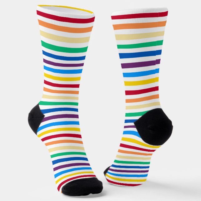 Rainbow With White Stripes Colourful Socks (Angled)