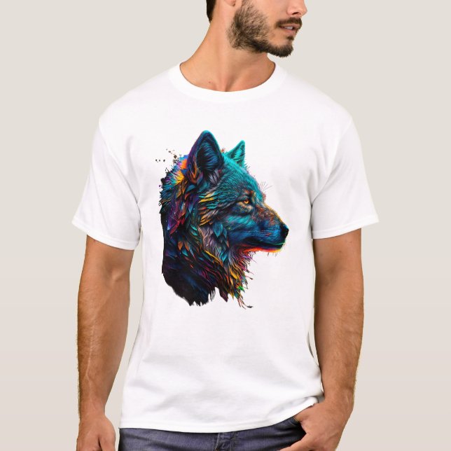 Rainbow Wolf Animal Colourful Graphic T-Shirt (Front)
