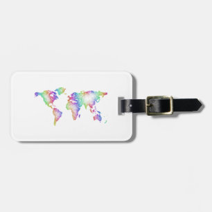 Rainbow World map Luggage Tag