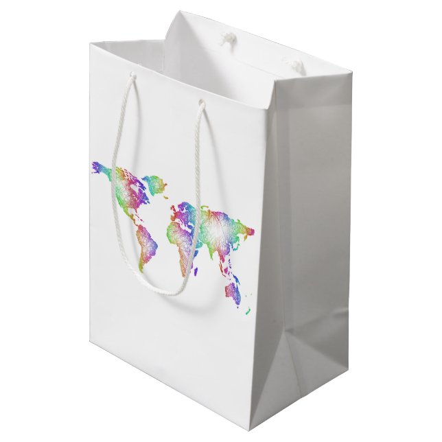 Rainbow World map Medium Gift Bag (Front Angled)
