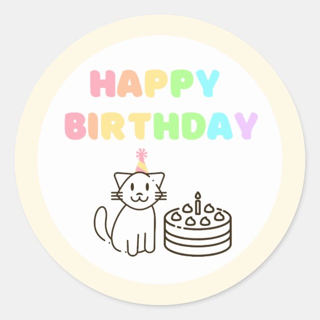 Rainbow&Yellow Birthday Classic Round Sticker (Front)