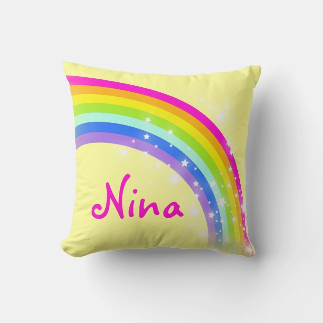 rainbow yellow girls name nina cushion pillow (Front)