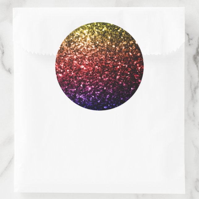 Rainbow yellow red purple faux glitter sparkles classic round sticker (Bag)