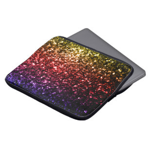 Rainbow yellow red purple faux glitter sparkles laptop sleeve