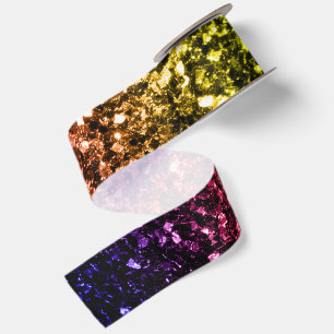 Rainbow yellow red purple faux glitter sparkles satin ribbon