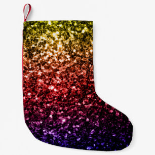 Rainbow yellow red purple faux glitter sparkles small christmas stocking