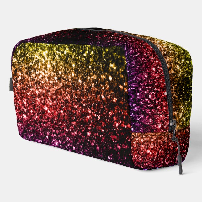 Rainbow yellow red purple faux sparkles dopp kit (Right Corner)