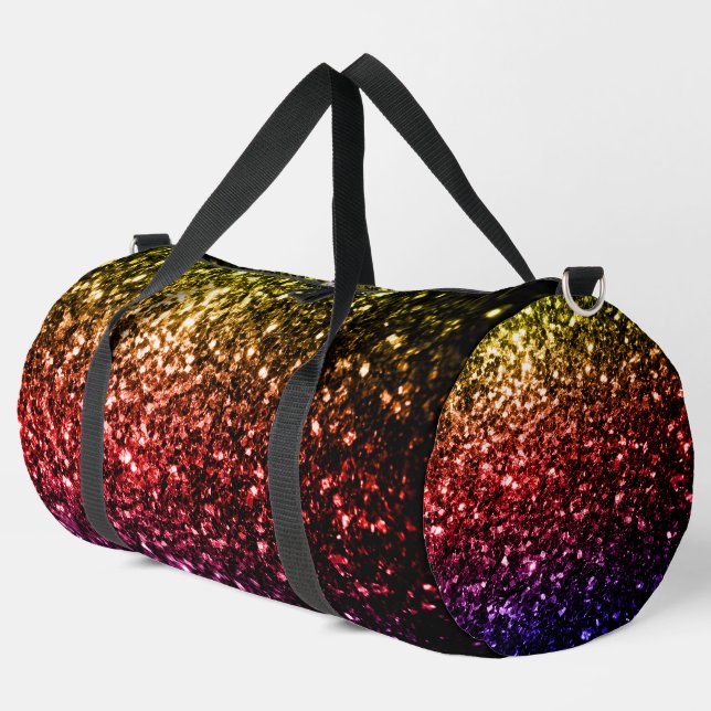 Rainbow yellow red purple faux sparkles duffle bag (Left Corner)