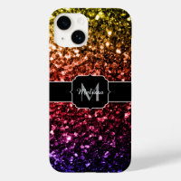 Rainbow yellow red purple faux sparkles Monogram