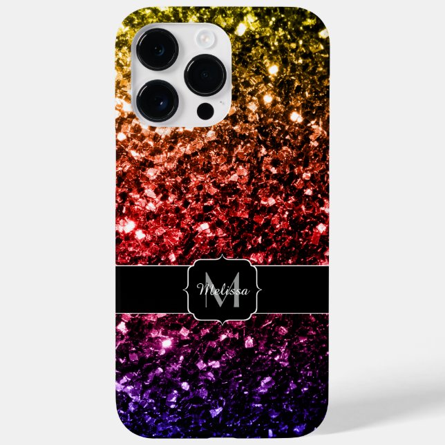 Rainbow yellow red purple faux sparkles Monogram Case-Mate iPhone Case (Back)