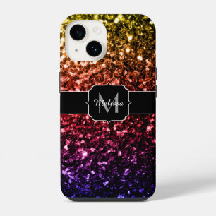 Rainbow yellow red purple faux sparkles Monogram iPhone Case
