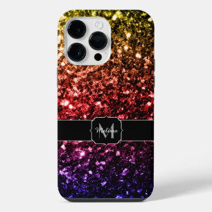 Rainbow yellow red purple faux sparkles Monogram iPhone Case