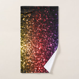 Rainbow yellow red purple sparkles hand towel