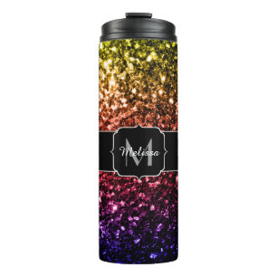 Rainbow yellow red purple sparkles Monogram Thermal Tumbler