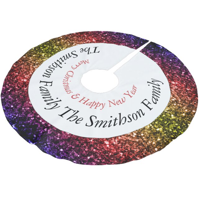 Rainbow yellow red purple sparkles Personalise Brushed Polyester Tree Skirt (Angled)