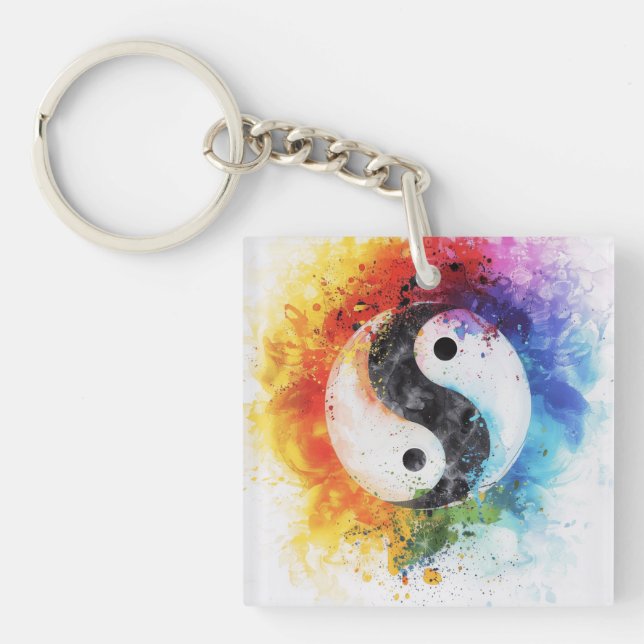 Rainbow Yin Yang Digital Art Key Ring (Front)