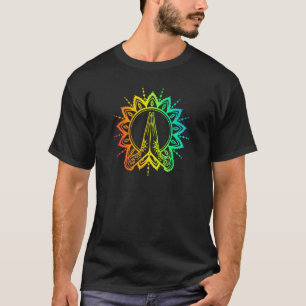 Rainbow Yoga Om Namaste Hands Of Woman Mandala Sty T-Shirt