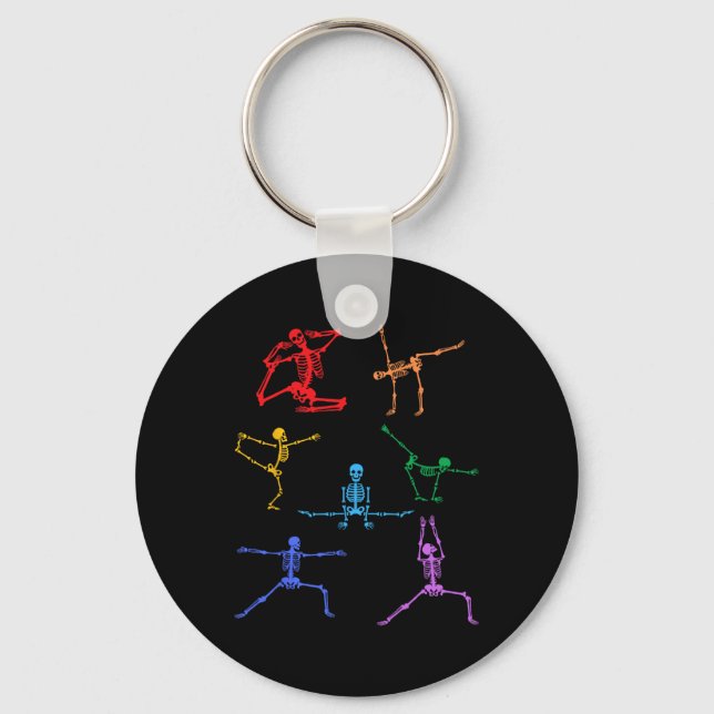 Rainbow Yoga Skeleton Exercise Bone Halloween Part Key Ring (Front)