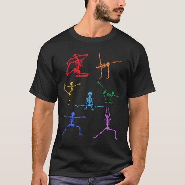 Rainbow Yoga Skeleton Exercise Bone Halloween Part T-Shirt (Front)