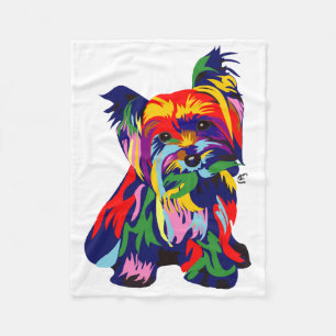 Rainbow Yorkie Cuddler Fleece Blanket