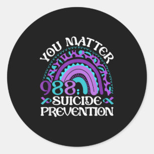 Rainbow You 988 Suicide Prevention Awareness Ribbo Classic Round Sticker