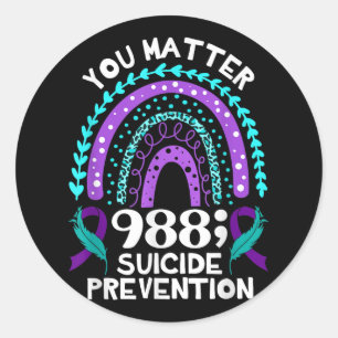 Rainbow You 988 Suicide Prevention Awareness Ribbo Classic Round Sticker