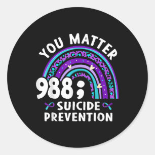 Rainbow You 988 Suicide Prevention Awareness Ribbo Classic Round Sticker