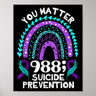 Rainbow You 988 Suicide Prevention Awareness Ribbo Poster