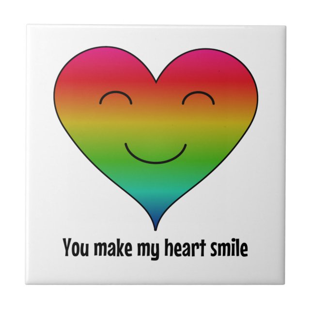 Rainbow you make my heart smile ceramic tile (Front)