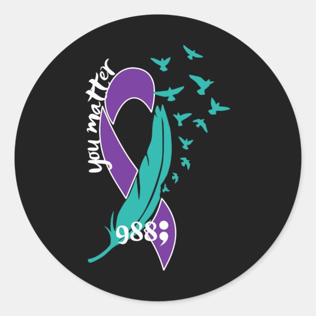 Rainbow You Problem 988 Suicide Prevention Awarene Classic Round Sticker (Front)
