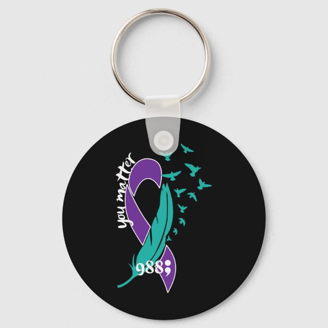 Rainbow You Problem 988 Suicide Prevention Awarene Key Ring (Front)