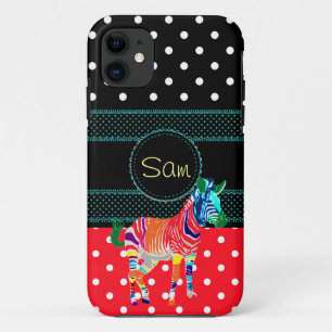 Rainbow Zebra Animals Monogrammed Pattern Party iPhone 11 Case