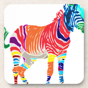 Rainbow Zebra Animals Monogrammed Pattern Party Coaster