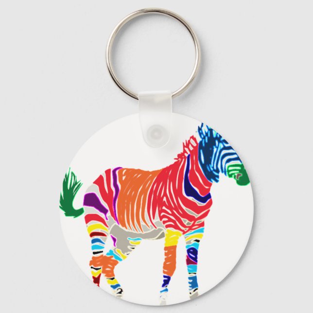 Rainbow Zebra Animals Monogrammed Pattern Party Key Ring (Front)