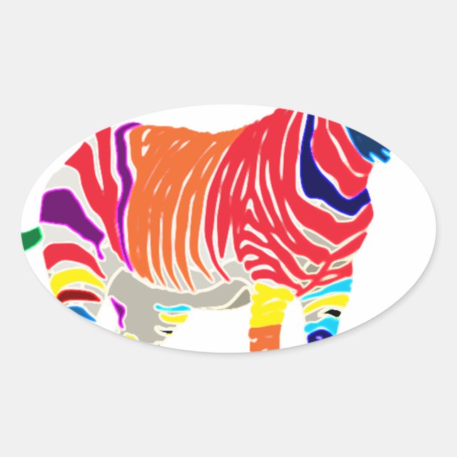 Rainbow Zebra Animals Monogrammed Pattern Party Oval Sticker (Front)