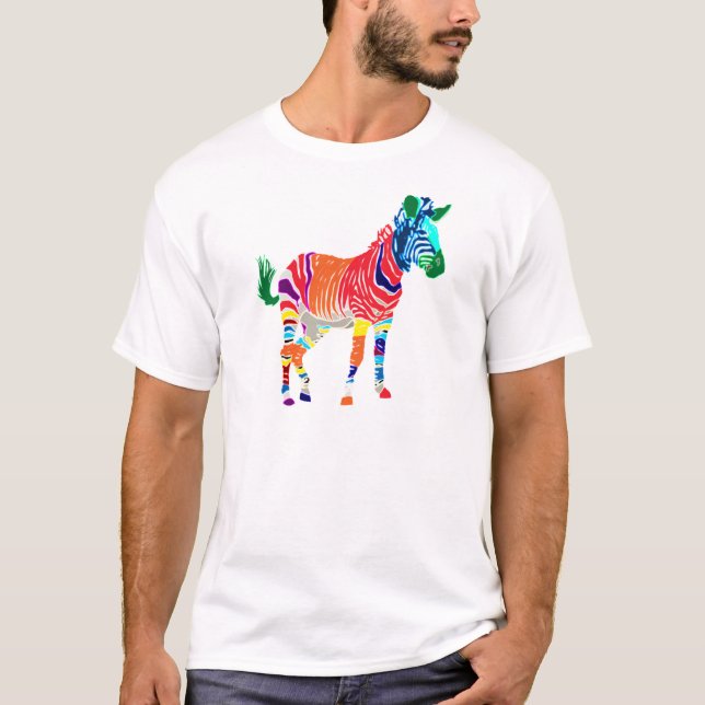 Rainbow Zebra Animals Monogrammed Pattern Party T-Shirt (Front)