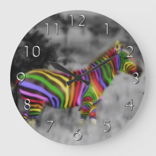 Rainbow Zebra Large Clock