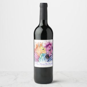 Rainbow Zebra Marry Me Wine Label