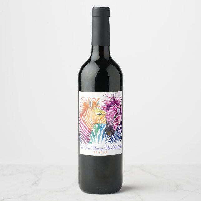 Rainbow Zebra Marry Me Wine Label (Front)