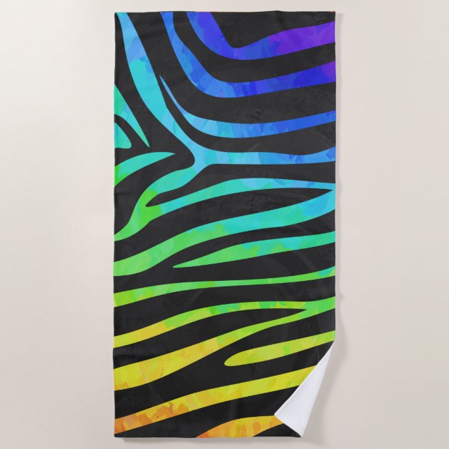Rainbow Zebra painted pattern Beach Towel (Front)