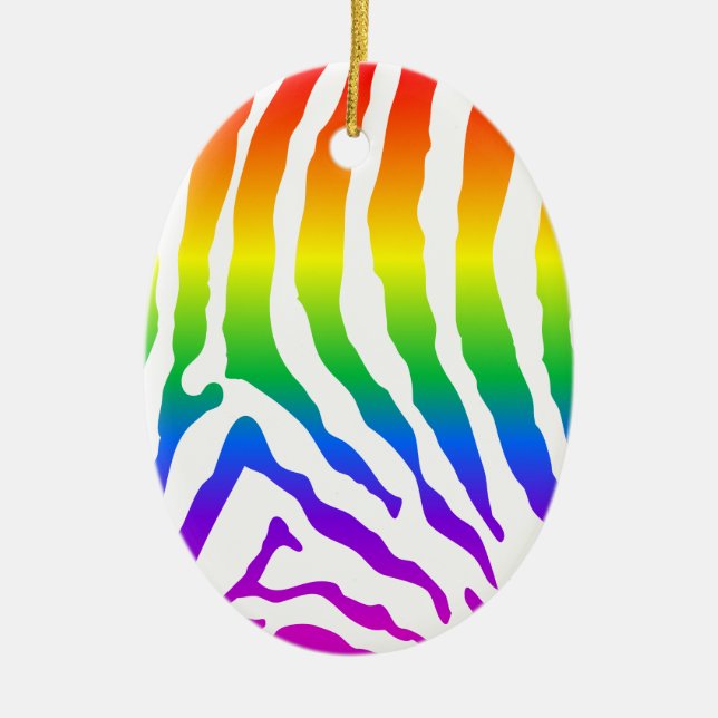 Rainbow Zebra Pattern Ceramic Ornament (Front)