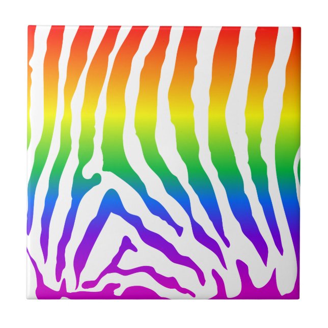 Rainbow Zebra Pattern Ceramic Tile (Front)