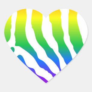 Rainbow Zebra Pattern Heart Sticker