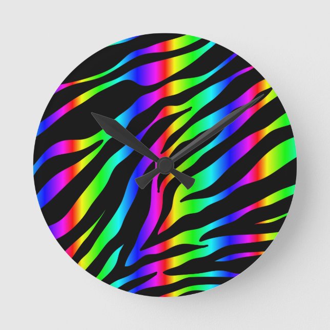 rainbow zebra round clock (Front)