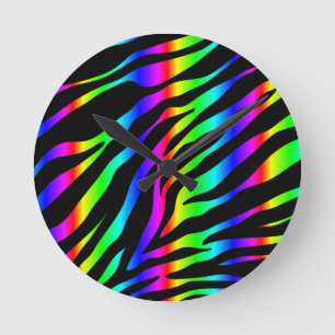 rainbow zebra round clock