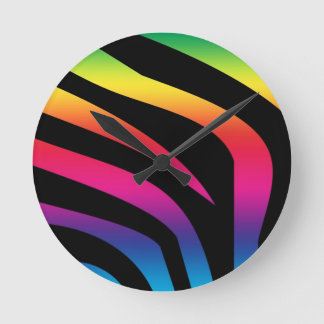 Rainbow Zebra Round Clock