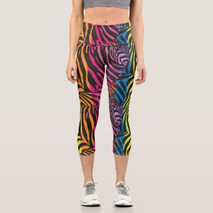 Rainbow Zebra Stipes Capri Leggings