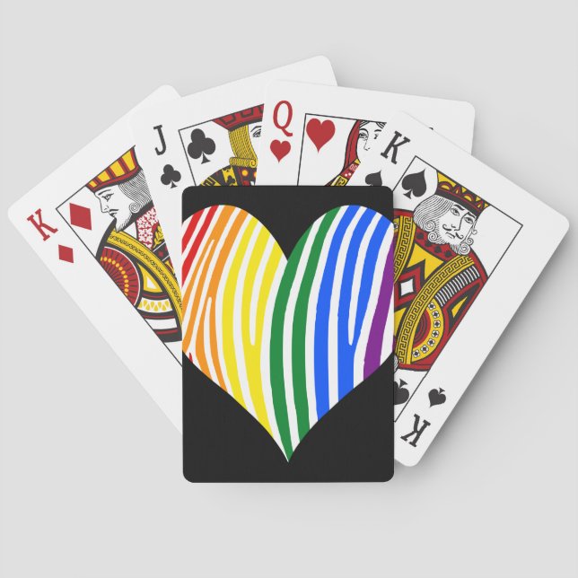 Rainbow Zebra Stripes Heart Playing Cards (Back)