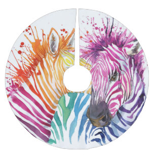 Rainbow zebra, watercolor wild illustration. brushed polyester tree skirt