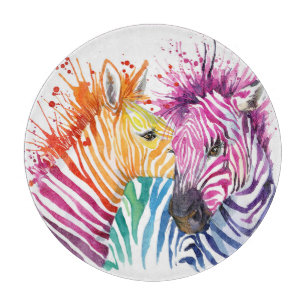 Rainbow zebra, watercolor wild illustration. cutting board